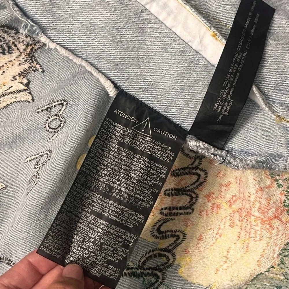 ZARA Man“Nowhere to be found” Tiger Butterfly Embroidered Denim Jacket RARE Sz S